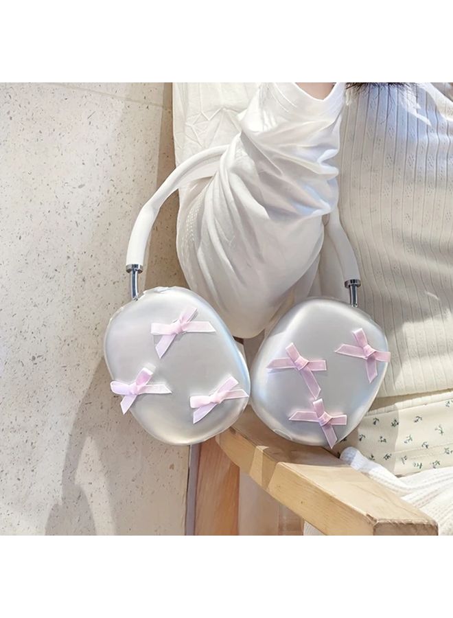 2pcs Pink Bow Headphone Protective Cover Transparent TPU Ear Cap For Max Headphones - Image 2