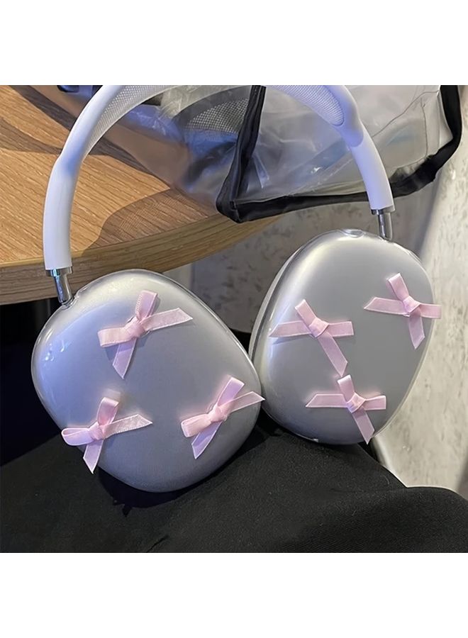 2pcs Pink Bow Headphone Protective Cover Transparent TPU Ear Cap For Max Headphones - Image 3