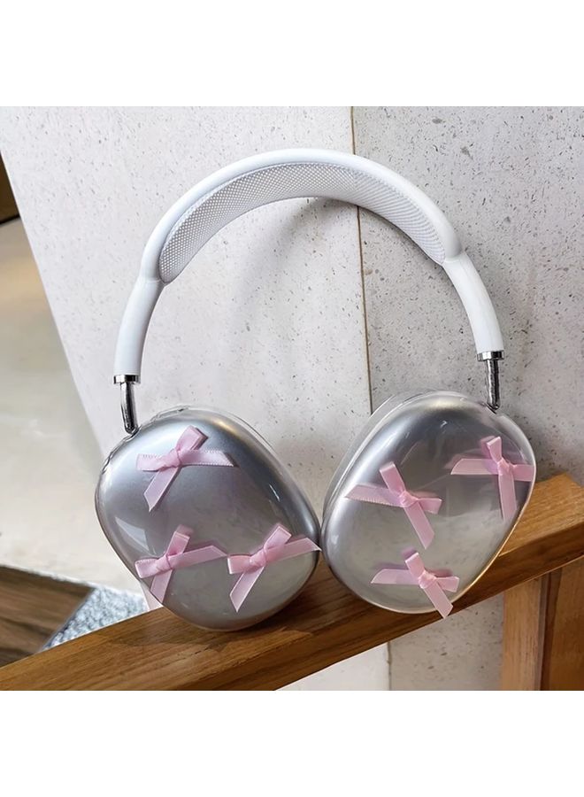 2pcs Pink Bow Headphone Protective Cover Transparent TPU Ear Cap For Max Headphones - Image 1
