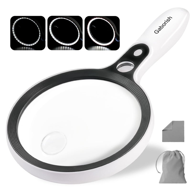 GABORISH Large Magnifying Glass with 37 LED Light, 10X 20X 45X Handheld Illuminated Lighted Magnifier with 3 Light Modes for Seniors Reading, Inspection, Coins, Exploring Close Work - Image 1