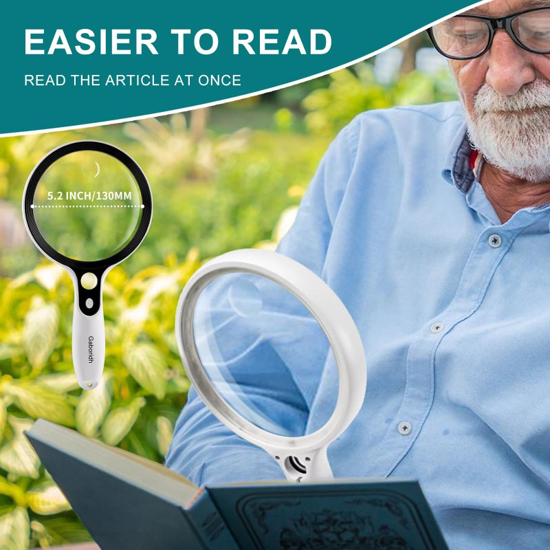 GABORISH Large Magnifying Glass with 37 LED Light, 10X 20X 45X Handheld Illuminated Lighted Magnifier with 3 Light Modes for Seniors Reading, Inspection, Coins, Exploring Close Work - Image 3