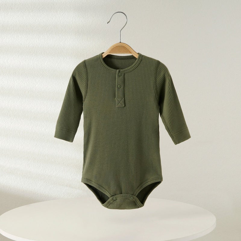 Lai Te Xiong Baby Long-Sleeve Bodysuit Cotton Romper for Newborns, Triangle Snap Closure, Unisex, Spring Fall, 0-12 Months - Image 1