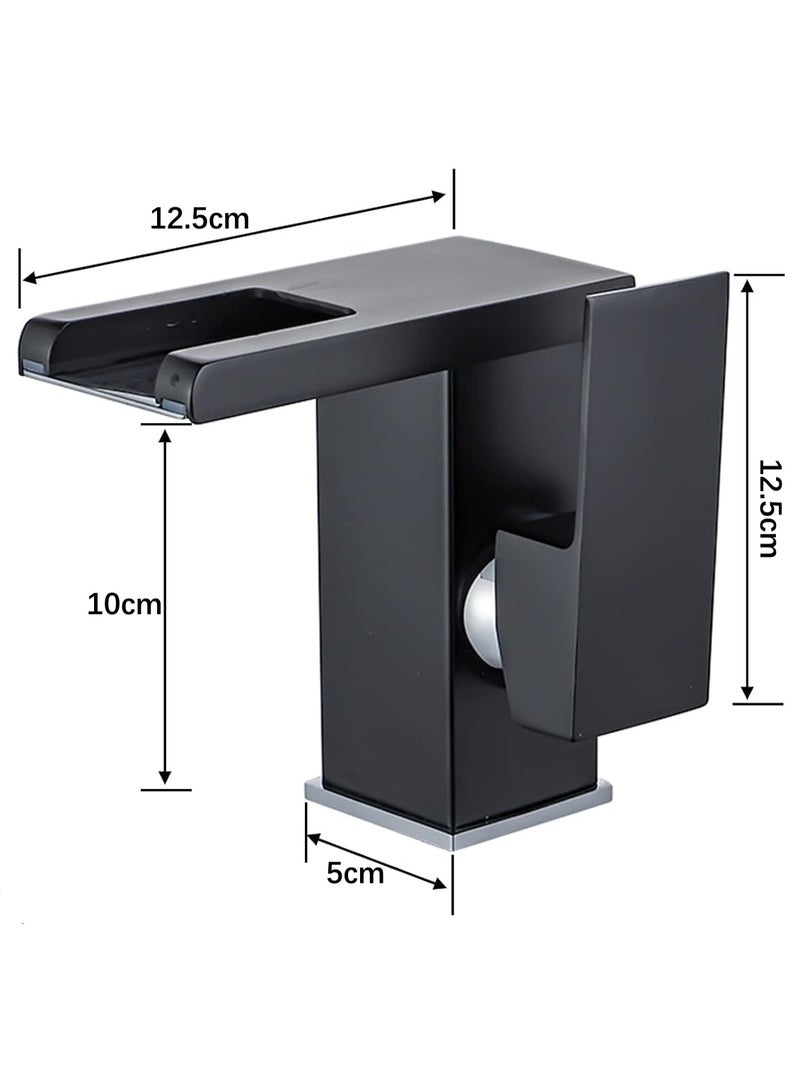 M MIAOYAN LED Bathroom Sink Faucet - Black Waterfall Single Hole Handle 3 Colors Changing Matching Drain Assembly with Overflow Bath Basin Deck Mount Commercial Modern - Image 3