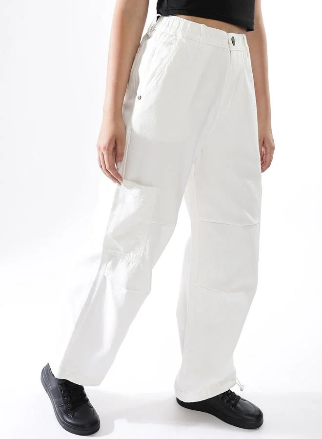 Hubberholme Women Baggy Fit Parachute Cargo High-Rise Light Fade Jeans
