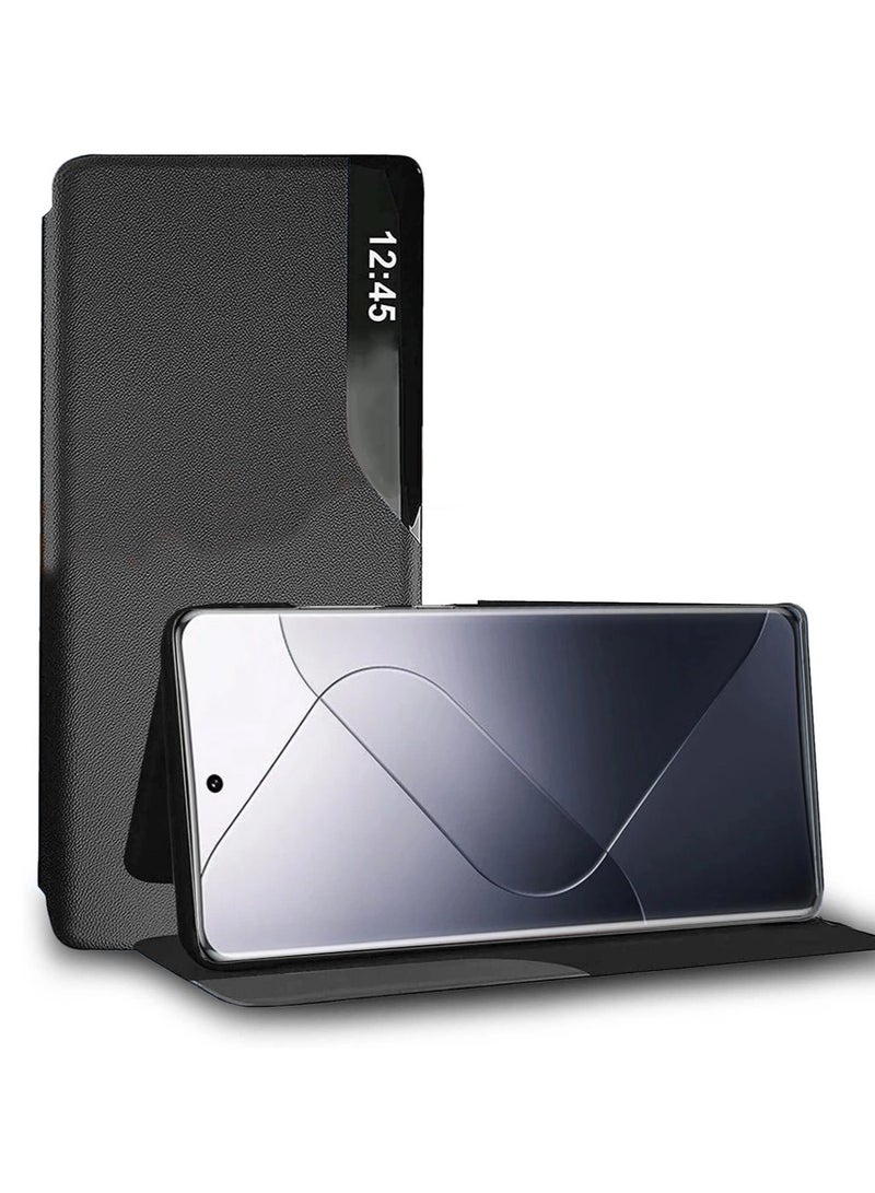 Wtech Smart Mirror Window Flip Phone Case Auto Sleep Wake Cover For Xiaomi 14 Ultra 5G 2024 Black - Image 1
