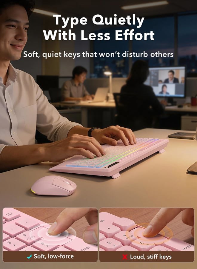 Trueque Wireless Keyboard and Mouse Combo, 4000mAh Rechargeable Backlit Keyboard with Wrist Rest & Phone Holder, Full Size Quiet Typing, 2.4G USB-A/Type-C for PC, Laptop, Windows, Chrome OS (Pink) - Image 5