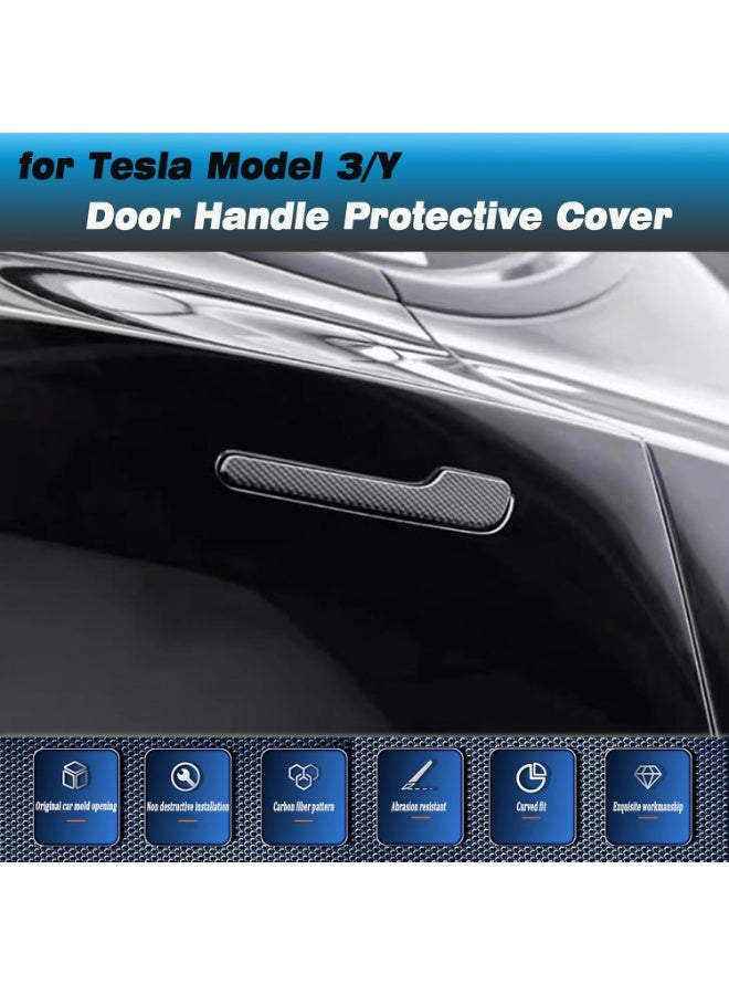 Door Handle Cover for Tesla Model Y/3, Door Handle Decoration Cover Trim fit for Tesla Model 3/Y Exterior Accessories (Glossy Carbon Fiber Pattern) - Image 4