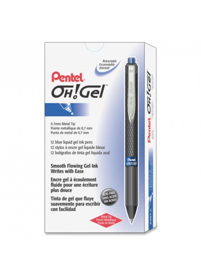 Pentel قلم جيل قابل للسحب من بنتل أوه!، خط متوسط، حبر أزرق، علبة من 12 (K497-C) - Image 2