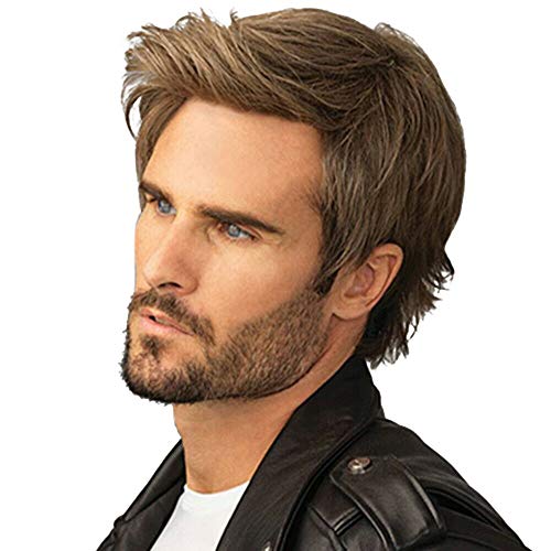 Kaneles Mens Wigs Short Straight Brown mix Natural Synthetic Cosplay Hair Wigs for Male Guy - Image 1
