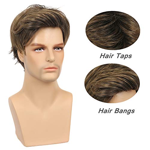 Kaneles Mens Wigs Short Straight Brown mix Natural Synthetic Cosplay Hair Wigs for Male Guy - Image 4