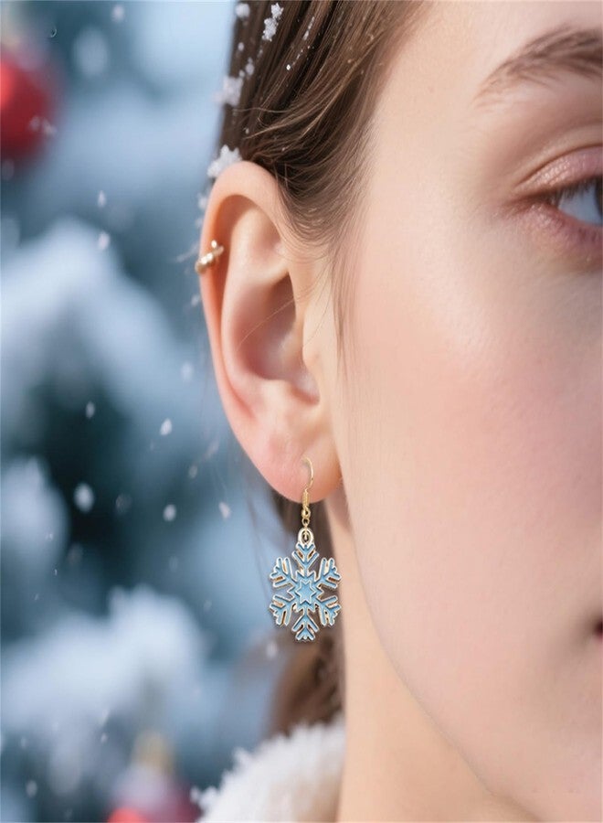 RLHRNDE 10 Pairs Christmas Snowflake Earrings Set for Women Dainty Colorful Enamel Dangle Drop Earrings Trendy A Wide Variety Of Styles Dangling Prom Wedding Xmas Birthday Party Exquisite Jewelry Gift (Gold) - Image 2