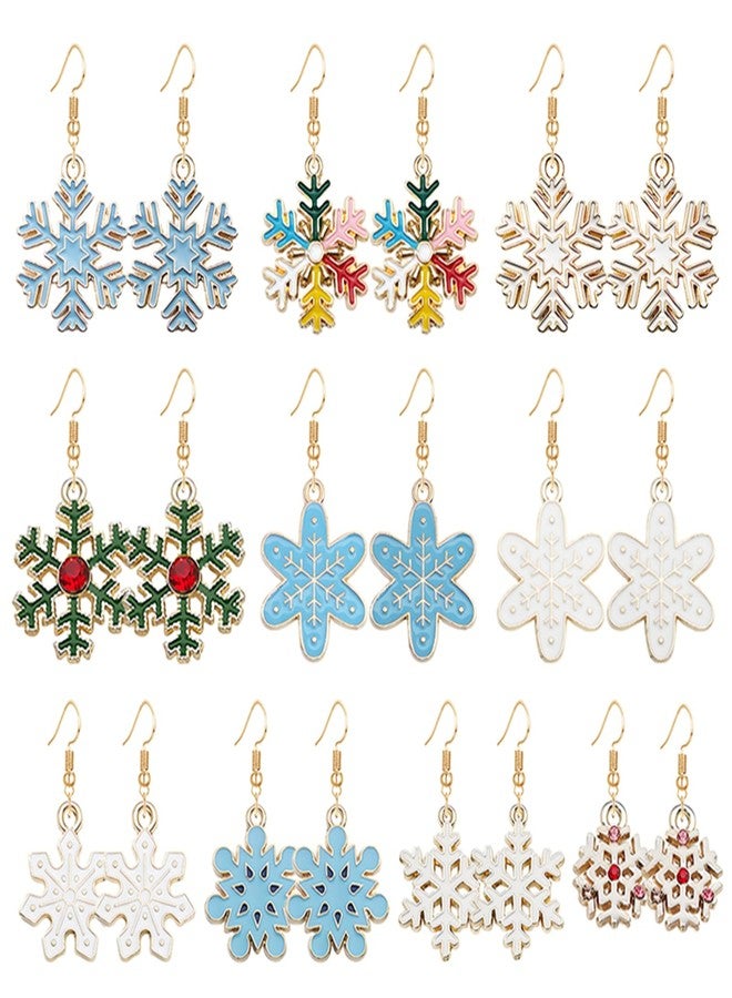 RLHRNDE 10 Pairs Christmas Snowflake Earrings Set for Women Dainty Colorful Enamel Dangle Drop Earrings Trendy A Wide Variety Of Styles Dangling Prom Wedding Xmas Birthday Party Exquisite Jewelry Gift (Gold) - Image 1