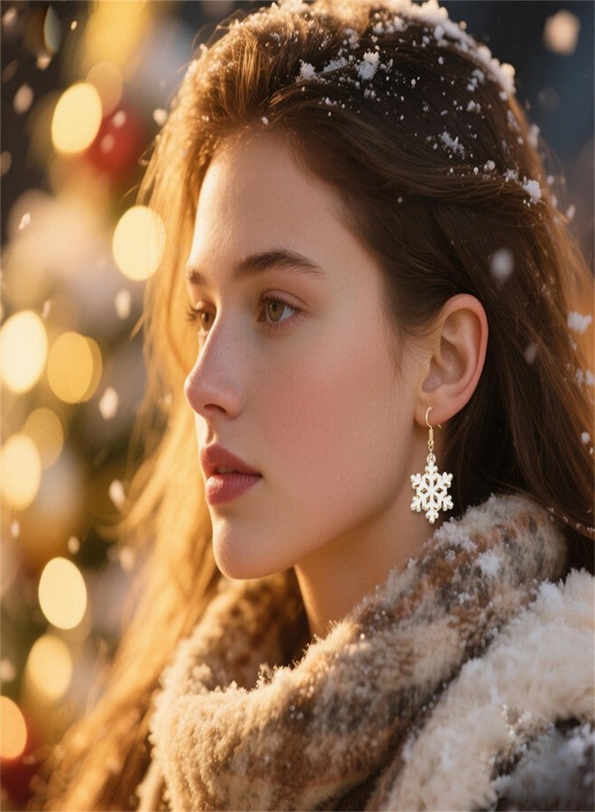 RLHRNDE 10 Pairs Christmas Snowflake Earrings Set for Women Dainty Colorful Enamel Dangle Drop Earrings Trendy A Wide Variety Of Styles Dangling Prom Wedding Xmas Birthday Party Exquisite Jewelry Gift (Gold) - Image 4