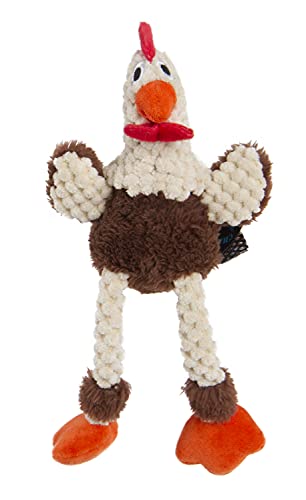goDog Checkers Just for Me Skinny Rooster Squeaky Plush Dog Toy Chew Guard Technology Brown Mini - Image 1