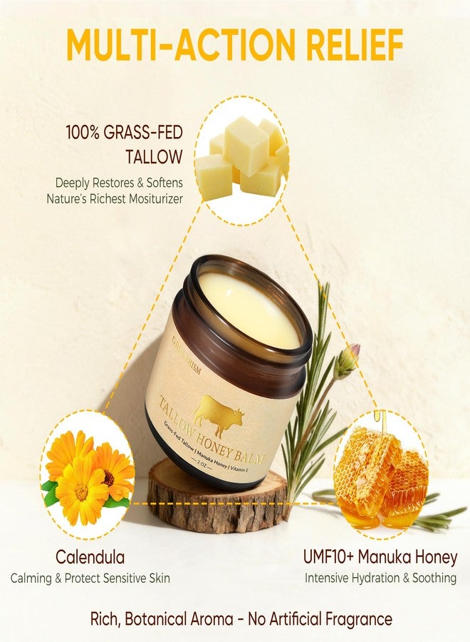 Grocerism Beef Tallow for Skin Face- with Grass-Fed Tallow, Manuka Honey & Calendula, for Soothing & Repairing Dry, Sensitive Skin, All-Natural Moisturizer for Face & Body, Ideal for Daily Soothing Care, 2 Oz - Image 2