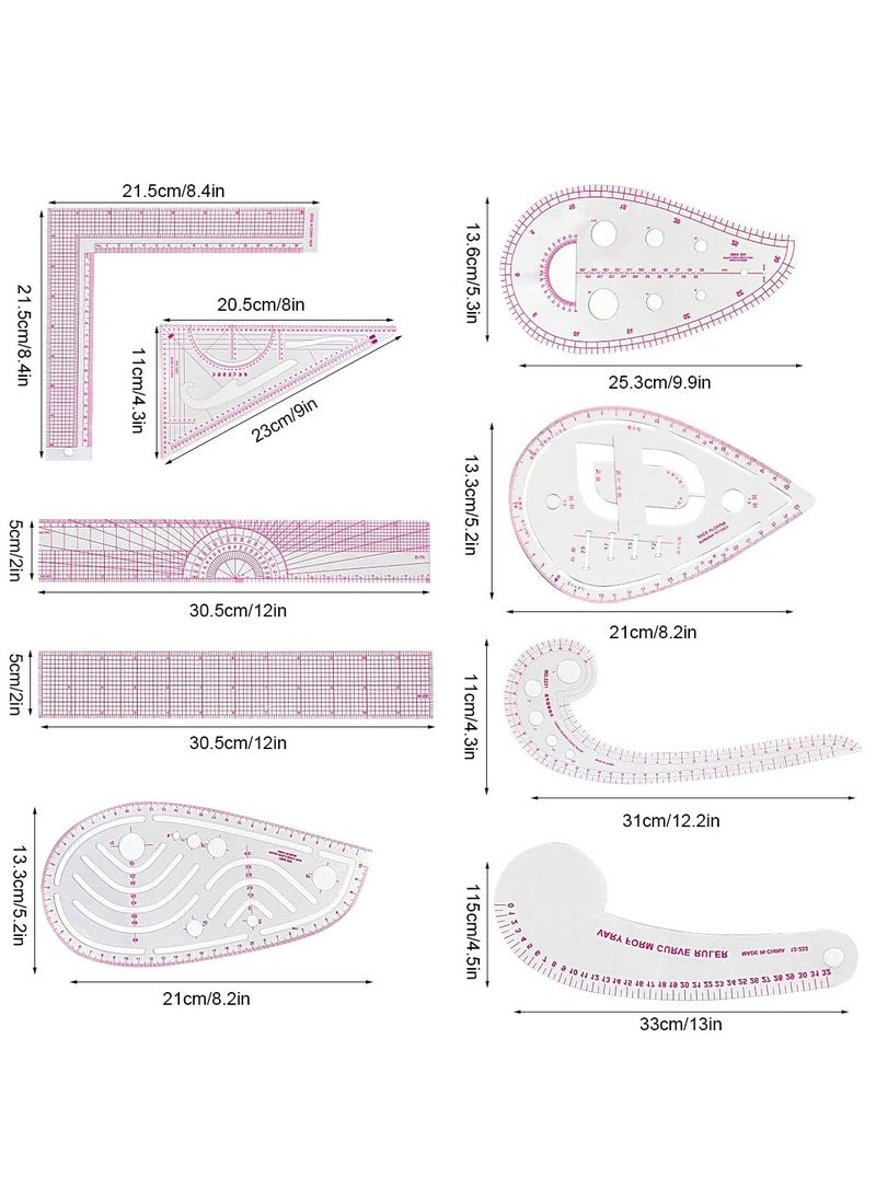Excefore - Sewing Ruler Tailor Set, 9 Styles Plastic Sew French Curve Ruler for Designers, French Curve Pattern Making Ruler Set for Beginner Tailor Designers, Measuring Sewing Tool Set - Image 1