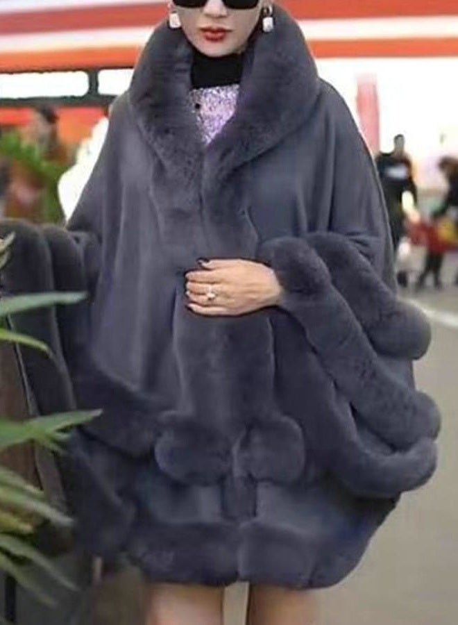 EMGILL Faux Fur Shawl Wrap For Women Ladies Hooded Fur Cloak Fashion Sleeveless Cardigan For Evening Party Fur Trim Ponchos Cape - Image 3