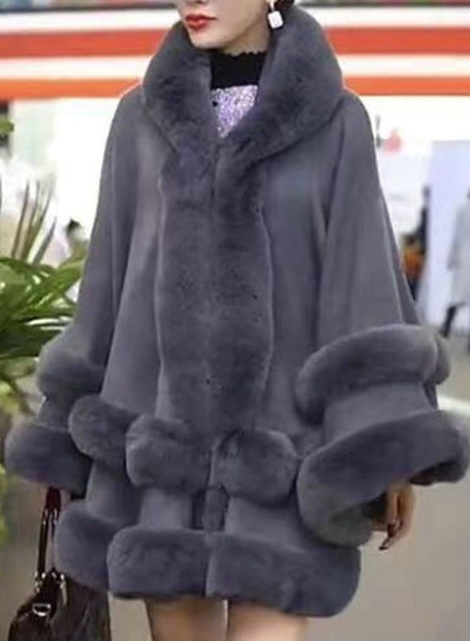 EMGILL Faux Fur Shawl Wrap For Women Ladies Hooded Fur Cloak Fashion Sleeveless Cardigan For Evening Party Fur Trim Ponchos Cape - Image 2