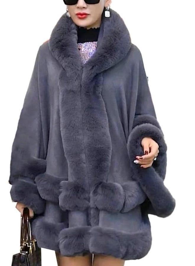 EMGILL Faux Fur Shawl Wrap For Women Ladies Hooded Fur Cloak Fashion Sleeveless Cardigan For Evening Party Fur Trim Ponchos Cape - Image 1
