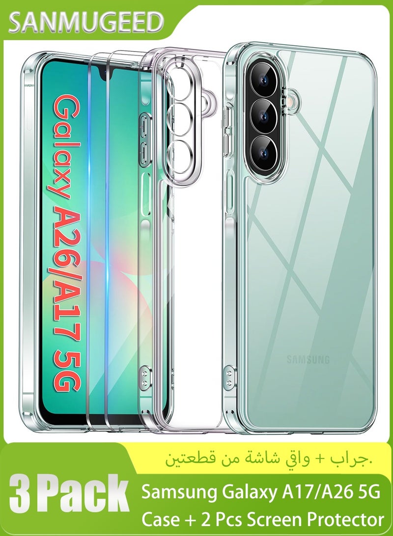 سانموجيد جراب حماية الكاميرا لهاتف Samsung Galaxy A17 / A26 5G مع واقي شاشة من قطعتين، حماية مضادة للخدش والصدمات، جراب رفيع مضاد للاصفرار لهاتف Samsung A26 / A17، شفاف - Image 1