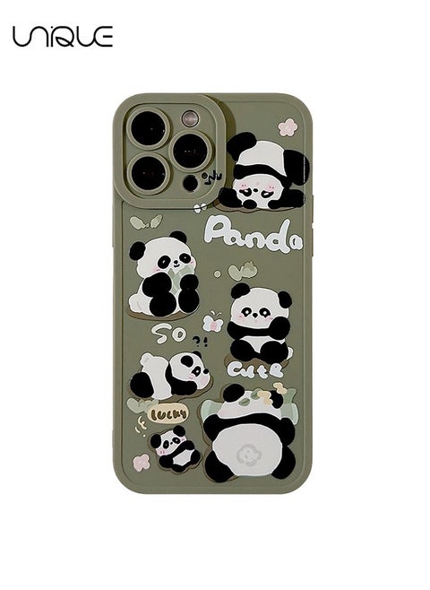 Compatible with iPhone 15 Pro Cases, Cartoon Panda Pattern Cases, Green Cases - Sleek and Minimalist Phone Cases - TPU Drop Protection
