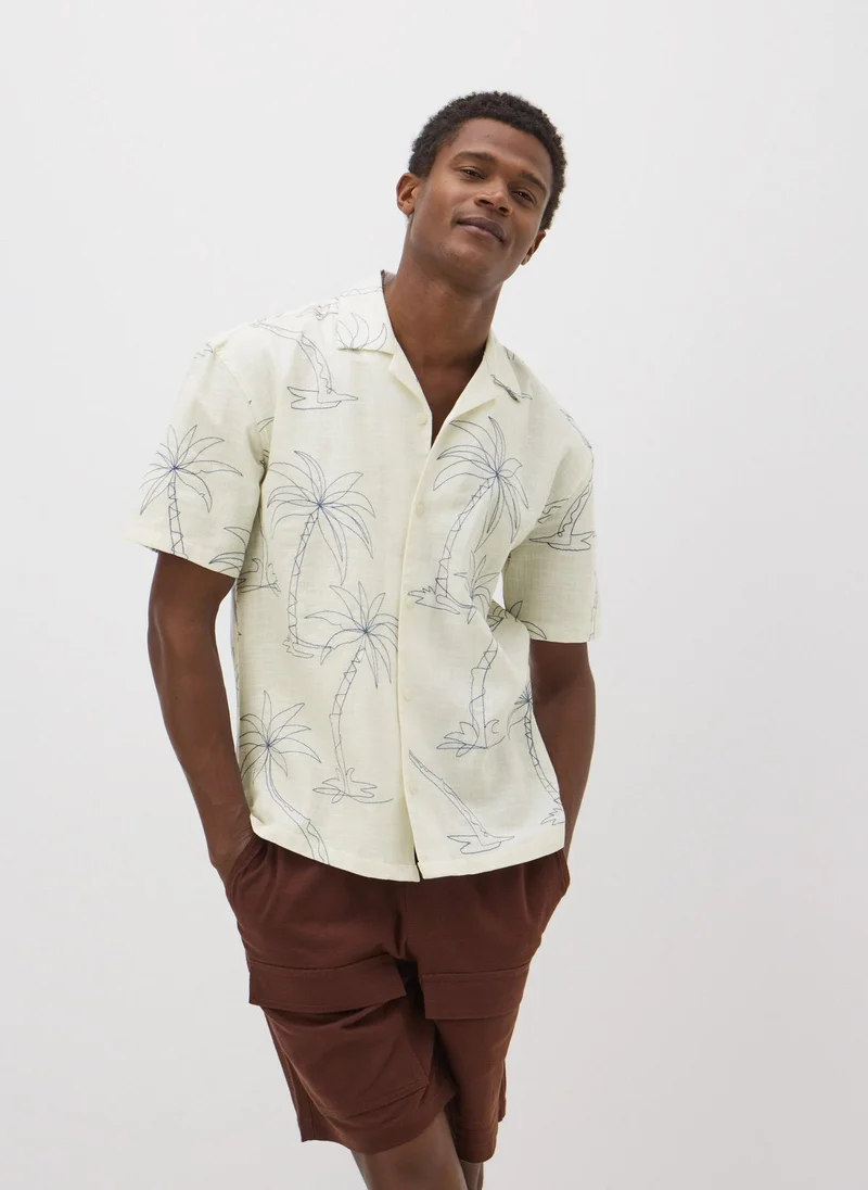 Matalan Cream Palm Tree Embroidered Shirt