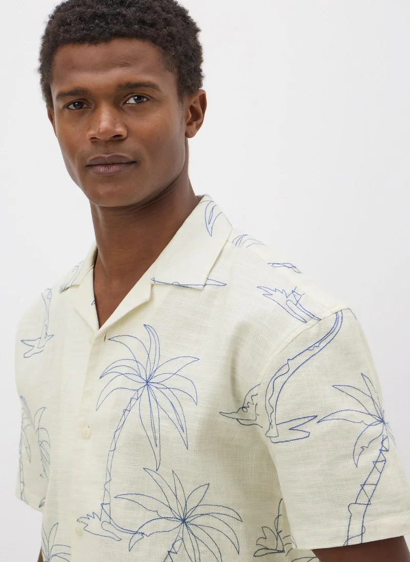 Matalan Cream Palm Tree Embroidered Shirt