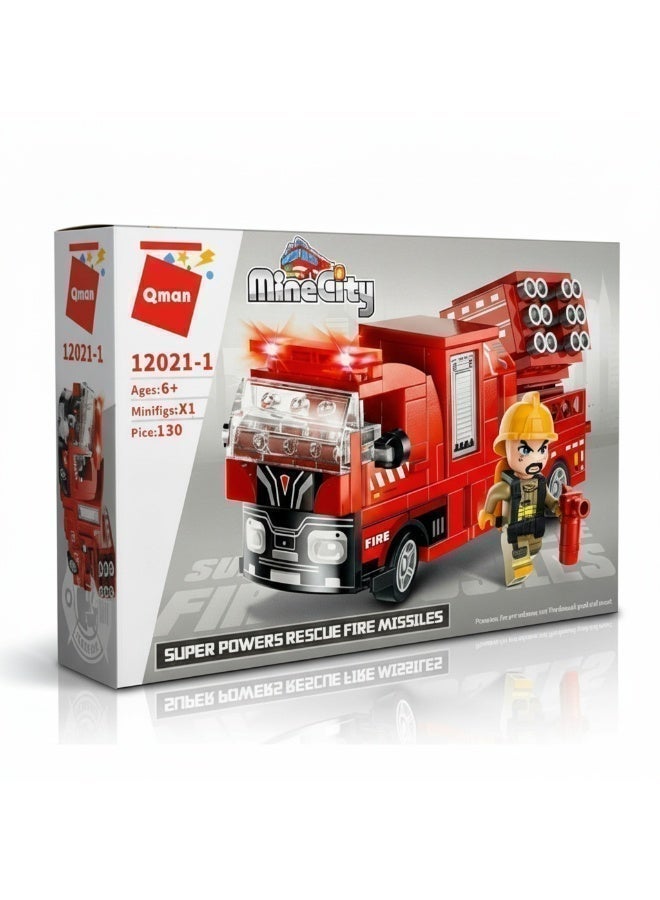 Qman MineCity Fire Truck Building Set – 130 Pieces with Firefighter Mini Figure, Educational Construction Toy for Kids Ages 6+ - Image 4