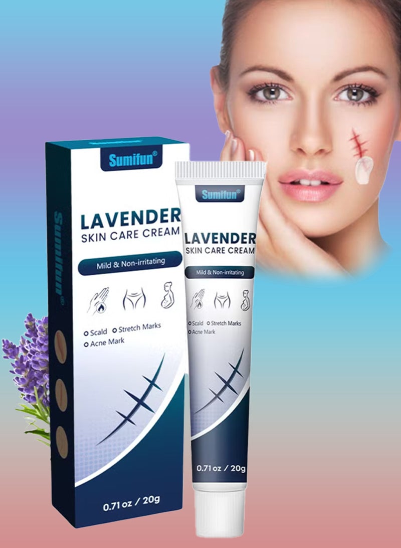 Sumifun Lavender Skin Care Cream Scar Repair Creams for Scald Burns Stretch Marks Acne Scars and Old Scars Soothing Lavender Infusion for Skin Recovery Scar and Stretch Mark Removal Cream 20g - Image 1