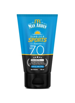 Man Arden Sun Block Sports Sunscreen SPF 70, For All Skin Types, UVA/UVB PA+++, High UVA & UVB Protection Non Greasy And Water Resistant, 100 ml - pzsku/ZFFB7DA7AE19D398223B5Z/45/_/1744137861/a14a3424-2f6e-4925-9e8d-221f7905e411