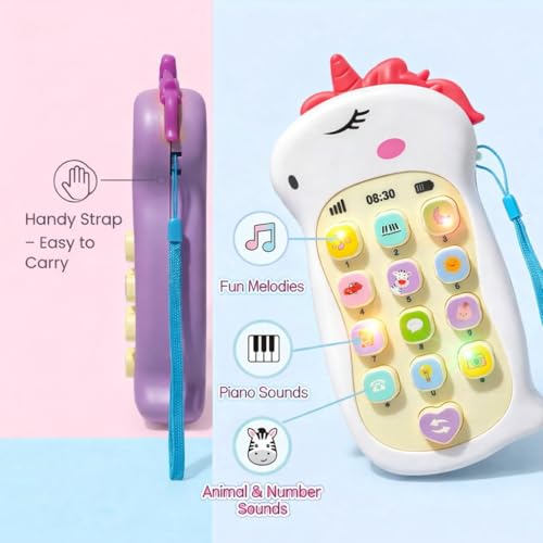PLUSPOINT Unicorn Phone Toy for Kids with Light Musical Mobile Toy for Baby Toddler Kids Educational Cellphone Call & Chat Learning Play Phone Toy for Role Play Fun for 1 2 3 Year Old - Image 4