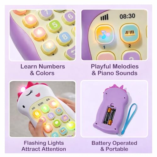 PLUSPOINT Unicorn Phone Toy for Kids with Light Musical Mobile Toy for Baby Toddler Kids Educational Cellphone Call & Chat Learning Play Phone Toy for Role Play Fun for 1 2 3 Year Old - Image 3
