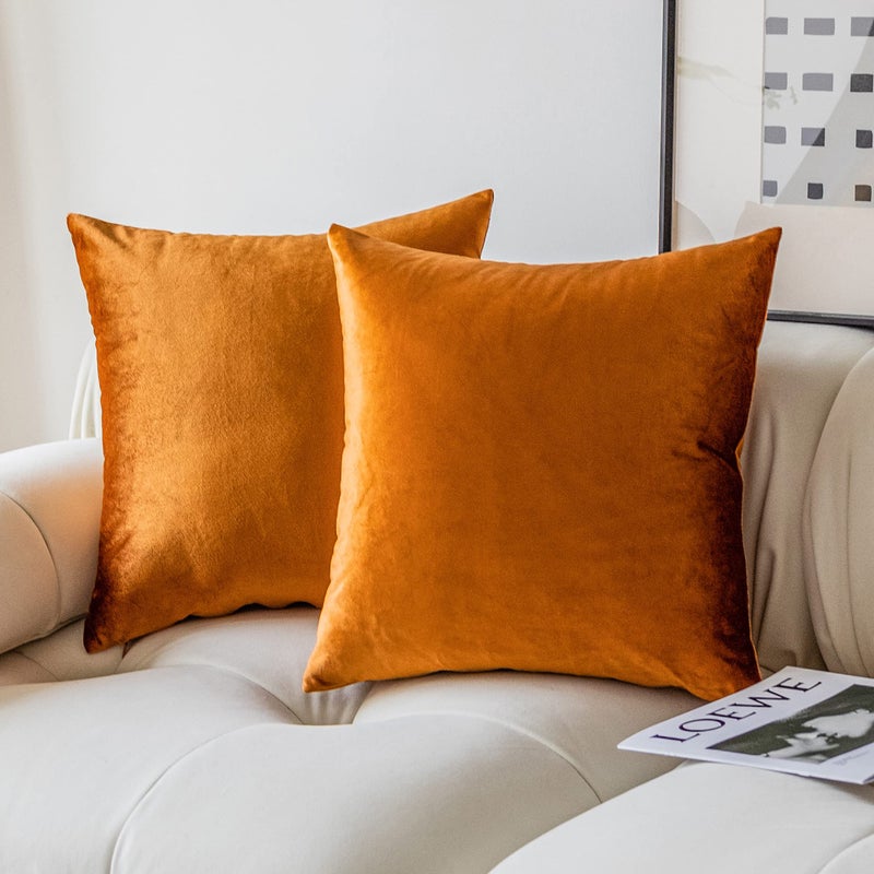 Demetex Pillow Covers 18x18 Soft Dcorative Velvet Throw Pillows for Couch Square Burn Orange Pillow Cases for Autumn Patio Living Room Set of 2 18 x 18 inch Copper