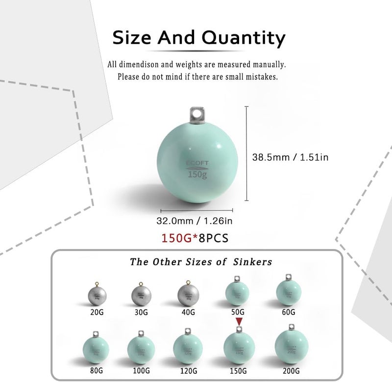 ECOFT Lead Free Fishing Weights Sinkers 20g-200g Coated Egg Sinkers Cannonball Weights Assorted Sizes Bag and Fishing Weights Assortment Box Non-Lead Fishing Weights Saltwater Freshwater - Image 2