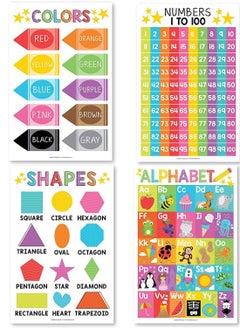 SYOSI Educational Preschool Poster for Toddler and Kid 4 Pcs, Alphabet Numbers Colors Shapes, Classroom Learning Alphabet Poster, Nursery Homeschool Kindergarten, Laminated Educational Supplies 11x17inch  - Image 1