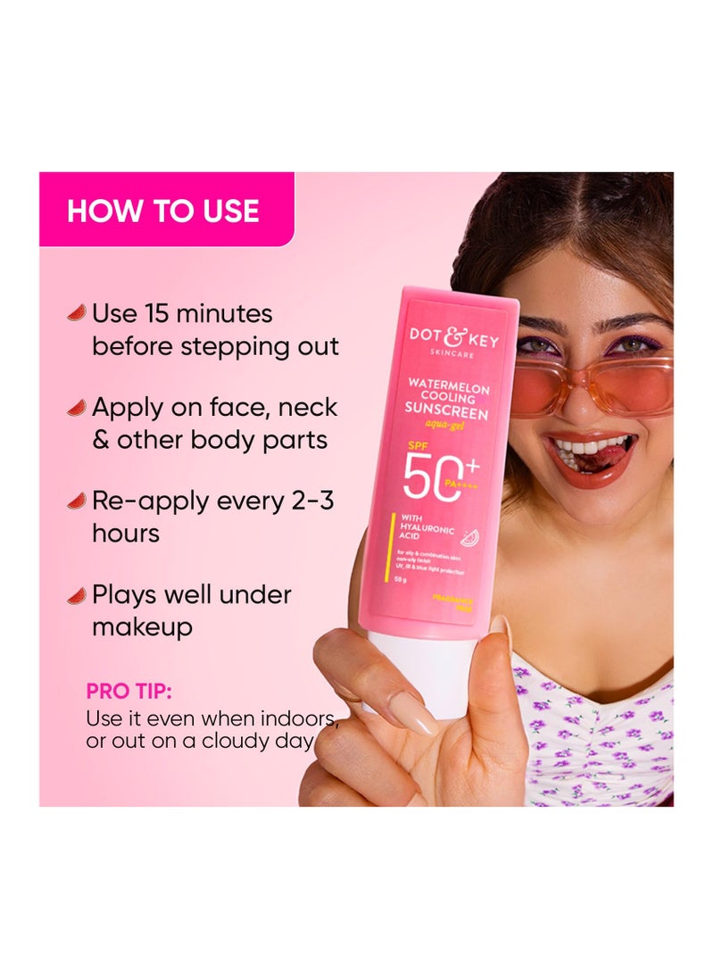 Dot & Key - Dot & Key Watermelon Hyaluronic Cooling Sunscreen SPF 50 PA+++|for Moisturized Skin| UV + Blue Light Protection| Lightweight | No White Cast | Boosts Vitamin D Absorption I Quick Absorbing | 50g - Image 1