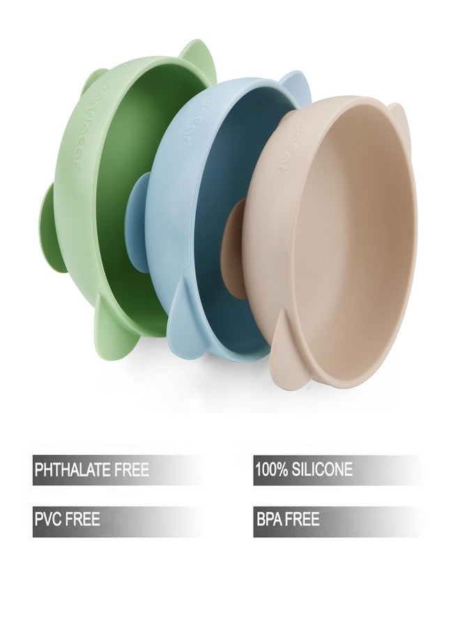 PandaEar 3 Pack Baby Suction Bowls, Stay Put Silicone Food Bowl Babies Led Weaning Supplies for Kids Toddlers, BPA-Free -Blue/Green/Brown - Image 2
