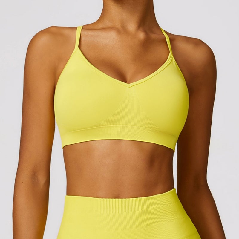 Generic Seamless Yoga Sports Bra Quick-Dry Fitness Tank Top Lemon yellow [ready stock, quick delivery] 