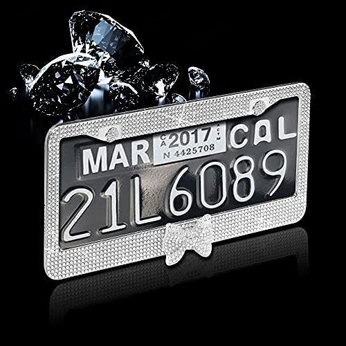 LEIWOOR 2 Pack Bling License Plate Frame，Handcrafted Bling Rhinestone Premium Stainless Steel License Plate Frame，14 Facets Clear Color Rhinestone Crystal (Silver&Silver-Bow) - Image 4