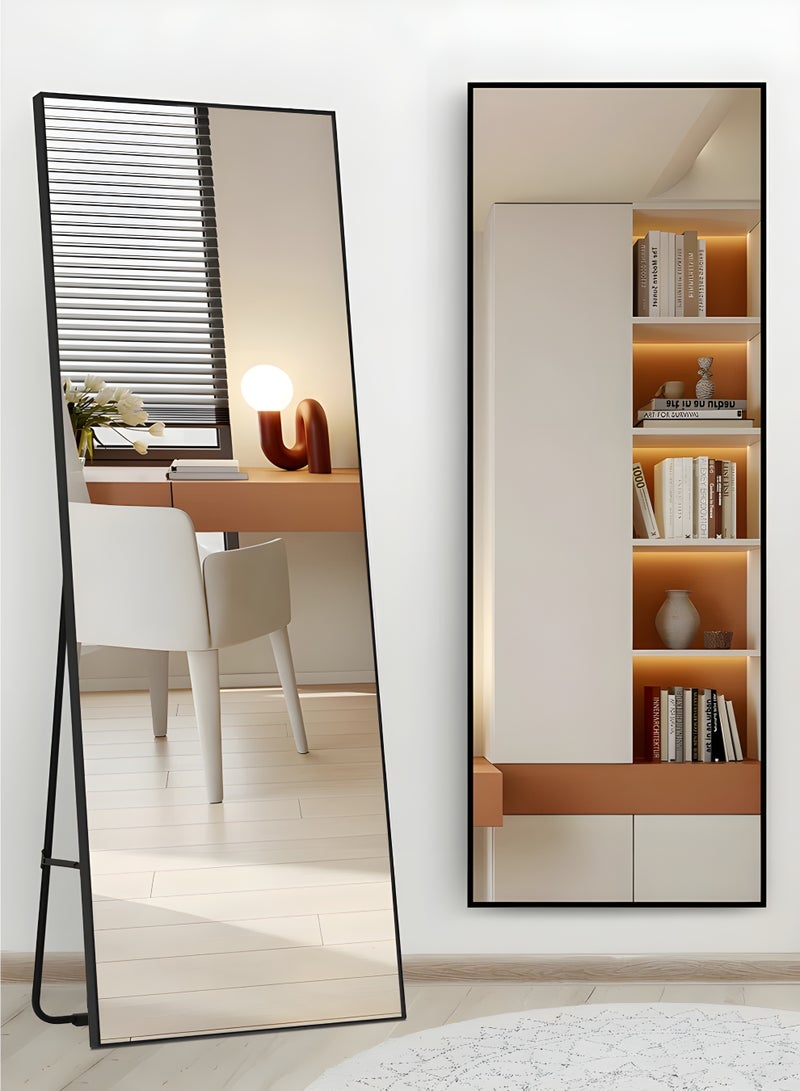 Taimi Large mirror with elegant design 155x45cm- Full length mirror with Black metal frame and back stand - Its wonderful design is suitable for living rooms, dressing rooms and bedrooms - Image 1
