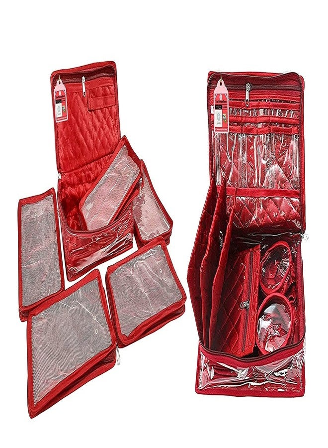 LUCES Combo Satin Makeup Pouches Vanity Jewellery Traveling Organizer Storage Box Cosmetic Carry it Along Anywhere Easily for Women Maroon - Image 1