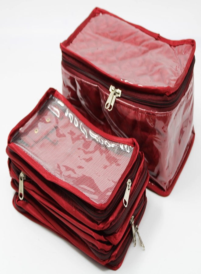 LUCES Combo Satin Makeup Pouches Vanity Jewellery Traveling Organizer Storage Box Cosmetic Carry it Along Anywhere Easily for Women Maroon - Image 2