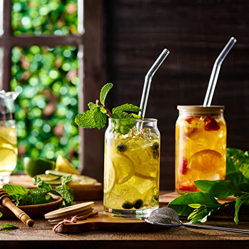 Le'raze Leraze Set of 4 Patented Can Shaped Drinking Glasses with Bamboo Lids Straws 16oz Clear Water Cups for Iced Coffee Tea Cocktails Whiskey Soda Tumbler Cup - Image 3