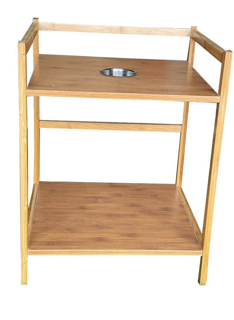 طاولة نهاية من الخيزران من FFD مع رف تخزين وحامل زجاجات مقاس 42 × 40 × 55 سم، مثالية لغرف المعيشة وغرف النوم - Image 1