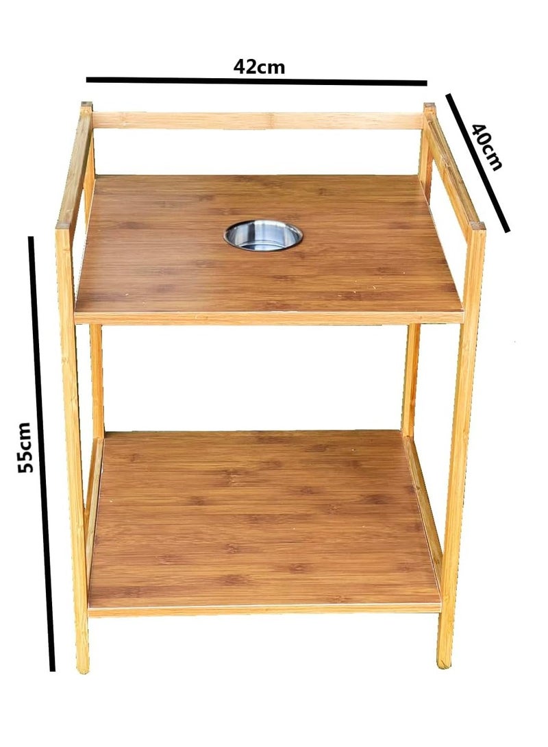 طاولة نهاية من الخيزران من FFD مع رف تخزين وحامل زجاجات مقاس 42 × 40 × 55 سم، مثالية لغرف المعيشة وغرف النوم - Image 2