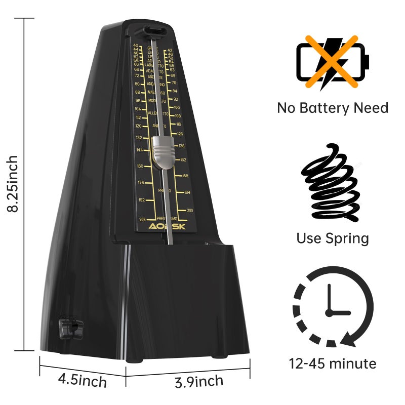 AODSK Mechanical Metronome Black Universal Metronome for Piano Guitar Violin Drums and Other Instruments Standard Loud Sound-Black - Image 2