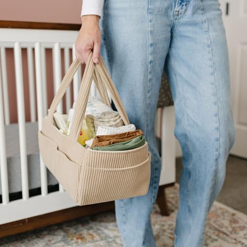 PUTSKA Baby Diaper Caddy Organizer for Changing Table Stylish Nursery Storage Basket Newborn Essentials Baby Shower Gifts and Registry MustHaves for Boy or Girl Car Diaper Caddy Corduroy Mocha - Image 3