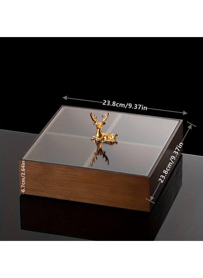 صندوق فواكه من الخشب الصلب للاستخدام المنزلي، غطاء مقسم، صندوق تخزين وجبات خفيفة من الفواكه المجففة - Image 2