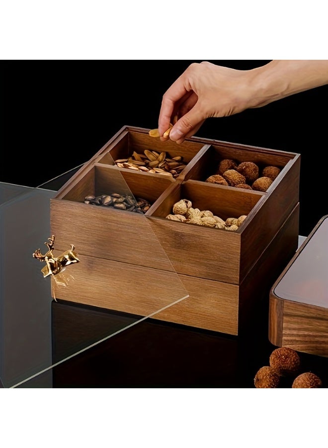 صندوق فواكه من الخشب الصلب للاستخدام المنزلي، غطاء مقسم، صندوق تخزين وجبات خفيفة من الفواكه المجففة - Image 5