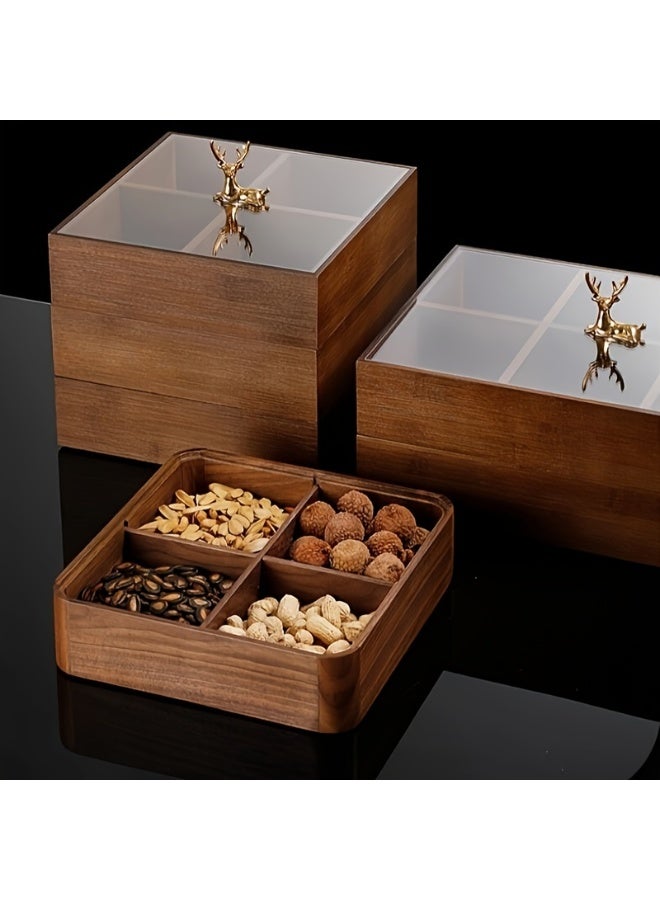 صندوق فواكه من الخشب الصلب للاستخدام المنزلي، غطاء مقسم، صندوق تخزين وجبات خفيفة من الفواكه المجففة - Image 3